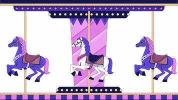 Kids carousel merry go round line 2D object animation. Roundabout amusement park flat color cartoon 4K video, alpha channel. Fairground horses ride for children animated item on white background video