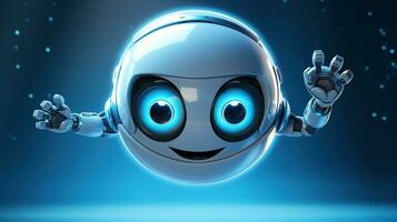 AI generated Sphere white robot with glowing blue eyes ai generated character 3d image photo