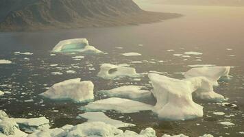 A serene scene of floating icebergs in a vast body of water video