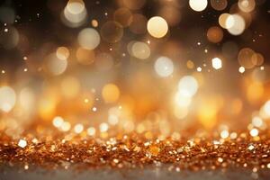 AI generated Abstract holiday background with gold sparkles and highlights. Blurred sparkling background with place for text, congratulations photo