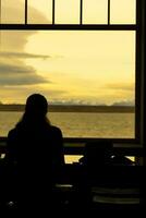 Woman silhouette sunset photo