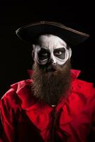 Man with a long beard dressed up like a spooky pirate for halloween. photo