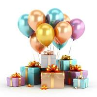 AI generated Colorful balloons with gift box Happy birthday poster element, generative ai photo