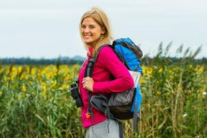 Woman hiker in the nature photo