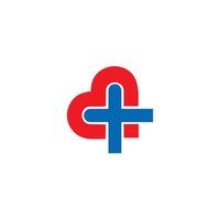 Cross plus heart icon medical logo design template element vector