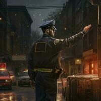 AI generated Police man is directing traffic, Digital Illustration photo