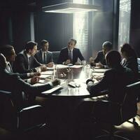 AI generated Business Meeting. group of diverse people leading a discussion at a table photo