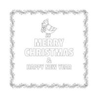 Christmas lettering, text and bird, frame with tree branch and yellow berries, leaves. vector