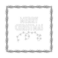 Christmas lettering, text and garland, frame with tree branch. vector