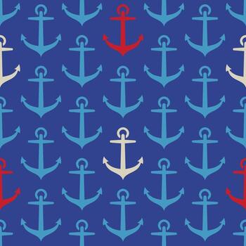 Vector pattern with anchor in retro style. Vector vintage seamless pattern in marine style with anchors.