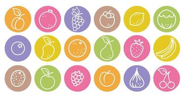 Vector set icons of fruits and berries in flat style. Vector illustrations of fruit and berries.