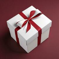 AI generated 3d render of a gift box with bow on isolated red background photo