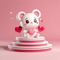 AI generated 3D valentines day podium decoration with heart on pink background photo