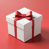 AI generated 3d render of a gift box with bow on isolated red background photo