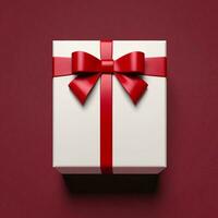 AI generated 3d render of a gift box with bow on isolated red background photo