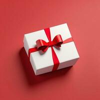 AI generated 3d render of a gift box with bow on isolated red background photo