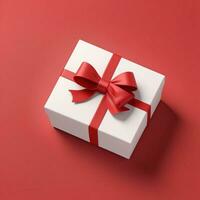 AI generated 3d render of a gift box with bow on isolated red background photo