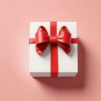 AI generated 3d render of a gift box with bow on isolated red background photo