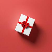 AI generated 3d render of a gift box with bow on isolated red background photo