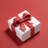 AI generated 3d render of a gift box with bow on isolated red background photo