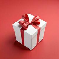 AI generated 3d render of a gift box with bow on isolated red background photo