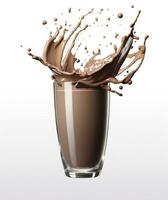 AI generated Glass with splashing cocoa, Chocolate Pouring, and splash. 3d illustration.  AI Generated photo