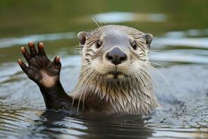 AI generated Otter in the water. AI Generated photo