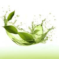 AI generated Green herbal tea wave splash with leaves flow. AI Generated photo