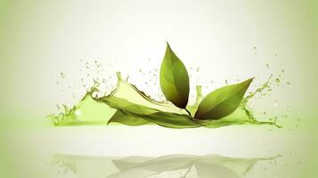 AI generated Green herbal tea wave splash with leaves flow. AI Generated photo