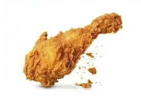 AI generated Fried chicken leg falling in the air isolated on a white background. AI Generated. photo