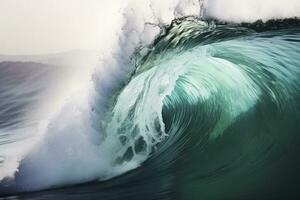 AI generated Extreme close up of thrashing emerald ocean waves. AI Generated photo