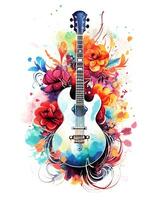 AI generated View of a watercolor guitar Design photo