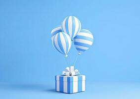 AI generated Balloons with gift box. AI Generated photo