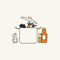 cocina utensilios en un maceta. vector ilustración en plano estilo