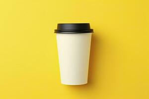 AI generated Blank coffee cup isolated on yellow background. AI Generated photo