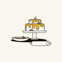 Cake and rolling pin, vector illustration in doodle style