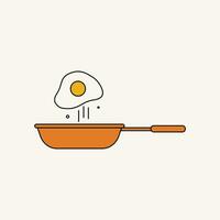 Frying pan with fried egg. Flat design. Vector illustration.