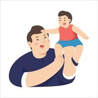 Father and son playing together. Happy family concept. Vector illustration in cartoon style