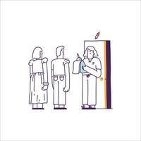 People in queue at the door. Vector illustration in thin line style