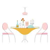 Easter table with eggs and candlesticks. Vector illustration in flat style