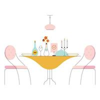 Easter table with eggs and candlesticks. Vector illustration in flat style