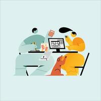 Man and woman working in the office. Vector illustration in flat style