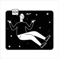 hombre sentado en el piso y demostración un 404 error. vector ilustración