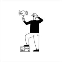 Vector illustration of a man singing into a microphone. Flat style.