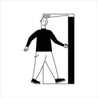 Man using augmented reality device vector line icon. Illustration of man using augmented reality device.