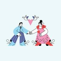 Couple in love holding hands. Vector illustration in flat style.
