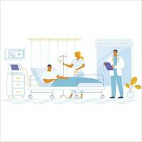 Patient in hospital bed. Vector illustration in flat cartoon style.