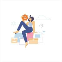 Young woman sitting on a chair in the office. Flat vector illustration.