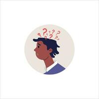 Black man with question mark. Vector illustration in a flat style.