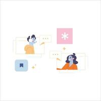 Chatting, online communication concept. Flat vector illustration of people with speech bubbles.